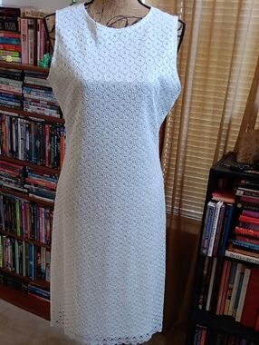 Sharagano White Sleeveless Eyelet Midi Dress